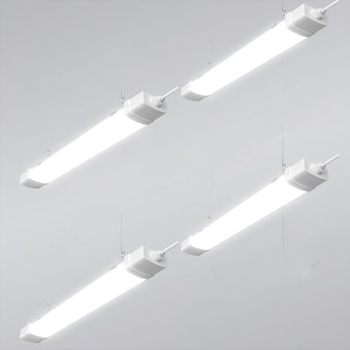 Viugreum 4 Packs Pantalla Luz LED 90cm Conectable, IP66 Impermeable 30W 3000LM Blanco Neutro 4500K, Lámpara Fluorescente LED con Cadena Suspendida, Luz Led Neón de Techo para Taller, Baño, Oficina