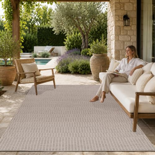Paco Home Outdoor Teppich, Wetterfest, UV-beständig & Pflegeleicht, Flachgewebe Modern Boho-Style. Ideal für Terrasse Balkon Wohnzimmer & Küche, Grösse:80x150 cm, Farbe:Beige 5