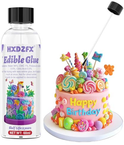 Essbarer Kleber - HXDZFX 60ml Lebensmittelkleber Essbar für Essbar Tortendeko, Lebensmittelecht Schnelltrocknend Transparent Superkleber für Fondant, Lebkuchenhaus, Zuckerschrift, Torten