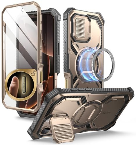 i-Blason Armorbox für iPhone 16 Pro Max Hülle mit Kameraschutz Ständer Kompatibel mit MagSafe Handyhülle Bumper Case Robust Schutzhülle mit Displayschutz für iPhone 16 Pro Max 6.9'' 2024 (Rotgold)