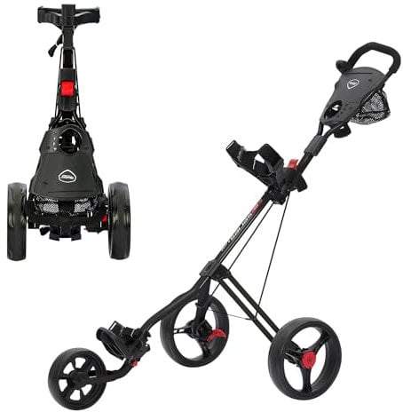 XDriveMax GC27 3 Wheel Golf Trolley, Golf Trolleys Folding Lightweight Golf Bag Pull Cart,Golf Cart for Golf Clubs and Golf Bag with Cup Holder Scorecard Holder/Storage Compartment(Black)