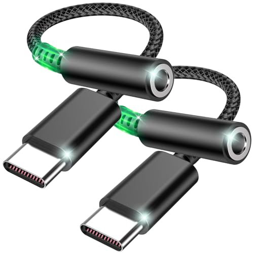 Adaptador USB C a Jack 3,5mm, USB Type C Jack Auriculares Audio Adapters, Adaptador Auriculares Tipo C Compatible con Samsung Galaxy S21 S20+ iPhone 15 Series, MacBook Pro, Huawei (2 Paquetes Negro)