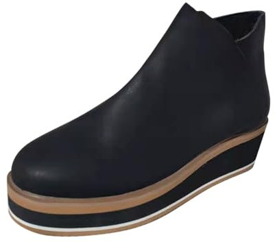 Generico Anfibi Donna Eleganti Tronchetti Donna Invernali Stivali solidi laterali alla con zeppa e tacco con cerniera da donna Stivali da donna con plateau Scarpe Autunnali Donna Stivali (Black, 38)