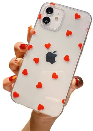 Alihtte Coque pour iPhone 16 Pro, Anti-Jaunissement étui de Protection Transparente TPU Souple avec Motif Coeur, Housse Anti-Rayures Ultra-Mince Silicone Bumper Case pour iPhone 16 Pro Rouge