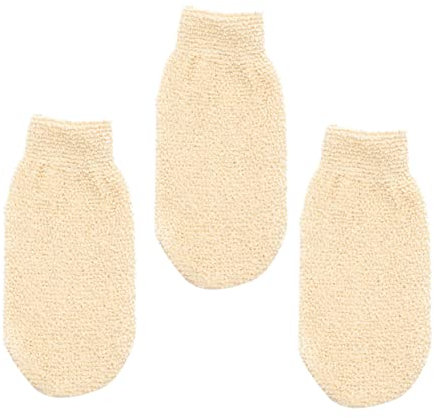 Healeved 3 Stück Leinen Badepeelinghandschuh mit Exfoliating Mitt Bade Hautreinigungshandschuh für Arme und Rücken Bequem für Zuhause