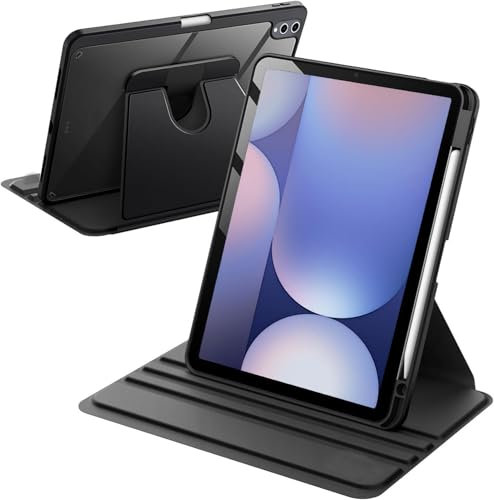 A-BEAUTY Funda Giratoria Compatible con Samsung Galaxy Tab S10+ 2024/Tab S9 FE+/S9+ 2023 12.4 Pulgadas con Soporte para S Pen, Carcasa Respaldo Clara, Auto-Sueño/Estela, Negro