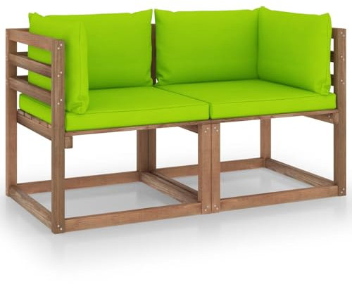 ShGaxin Garten-Palettensofa 2-Sitzer mit Kissen, Lounge Sofa Outdoor, Garten Loungemöbel, Gartensofa, Gartenlounge, Balkon Set Möbel, Hellgrün Kiefernholz