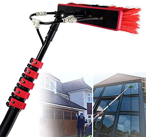 TYHAYJYK Professional Window Cleaning Kit, Solar Panel Cleaning Brush and Pole, Telescopic Water Fed Pole Brush, 20m Hose, Aluminum Alloy Telescopic Rod, Brass Fittings