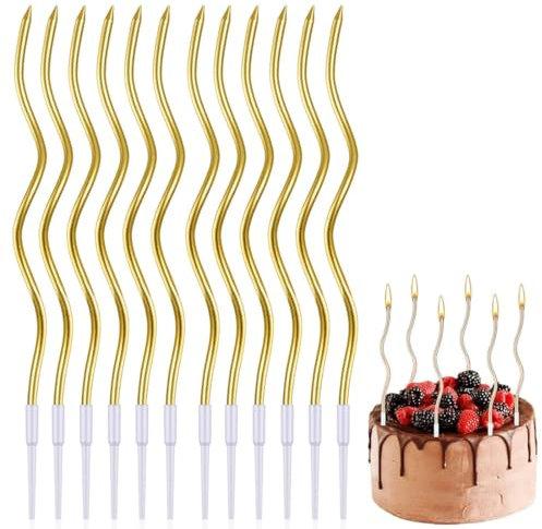 Centro de mesa para fiestas, 24 velas para tartas de cumpleaños, velas en espiral largas y delgadas con superficie metálica, velas en espiral para cupcakes para decoraciones de tartas de (champán)