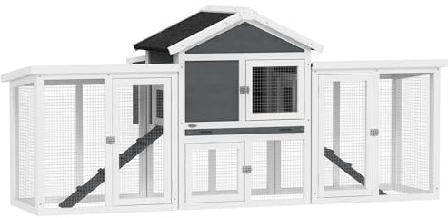PawHut Wood Chicken Coop Hens Cage Poultry House with Nesting Boxes Run