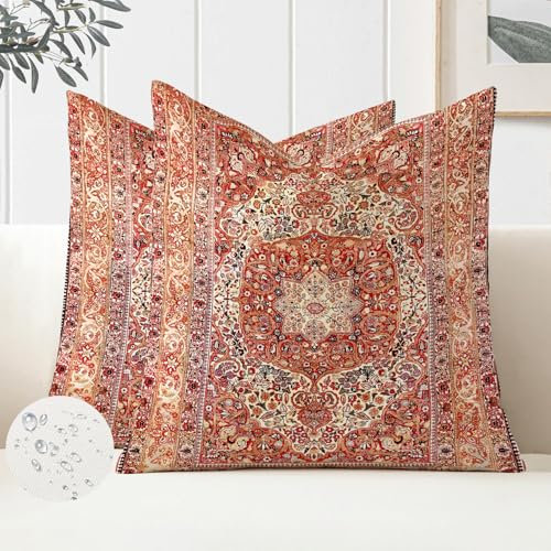 Miuyunya 2er Set Bohemian Kissenbezug 40 x 40 cm Outdoor Kissen Wasserdicht Herbst Exotische Muster Bedruckt Kissenhülle Boho Indisch Landhausstil Dekokissen Sofakissen für Wohnzimmer Garten