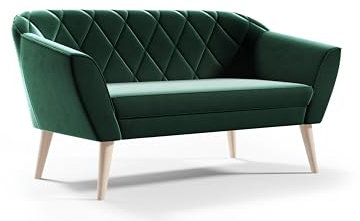 Sofa Gloria II Sitzer Velours skandinavischen Bank beige Samt Holzbeine schöne Steppung (Riviera 38 - grün)