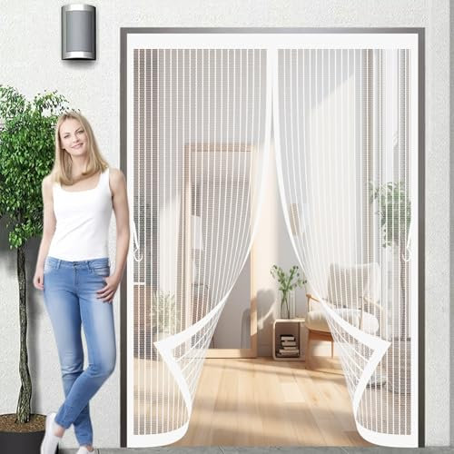 Magnet Fliegengitter Tür 210 x 75 cm Anpassbar, Lichtdurchlässig, Einfache Montage, Selbstschließend, Fliegengitter für Tür für Fenster, Zimmertür, Veranda, Weiß