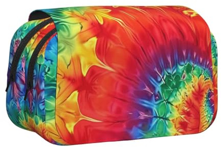YKLJG Federmäppchen, Retro-Design, mit 2 Reißverschlussfächern, großes Fassungsvermögen, Make-up-Taschen für Schule, Reisen und Büro, Rot, Rainbow Tie Dye-Red, Einheitsgröße, Schulranzen