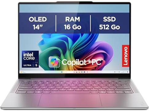 Lenovo Yoga Slim 7 14ILL10 - Ordinateur Portable 14'' OLED WUXGA Copilot+ (Intel Ultra 5 226V, RAM 16Go, SSD 512Go, Intel Arc Graphics 130V, Windows 11 Home) Clavier AZERTY Souris + écouteurs - Gris