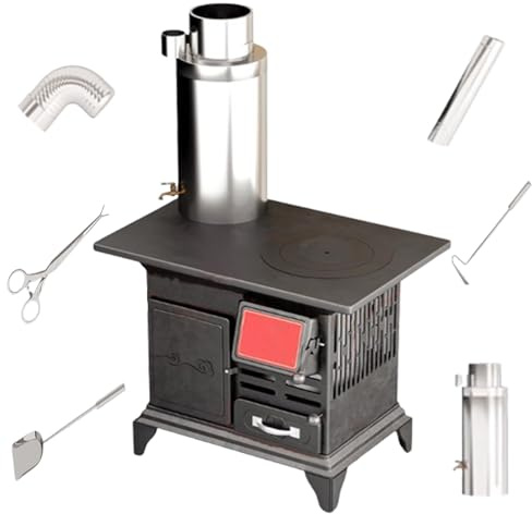 Estufas De Leña De Calefacción Interior Sin Para Calefacción Doméstica Con Depósito De Agua, Horno Y Cajón De Cenizas Para Casas Rurales, Jardines De Villas(100cm chimney)