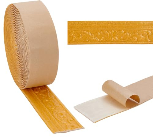 NBEADS 10M Peel and Stick Self Adhesive Foam Trim, 7.8cm Wide 3D Decorative Wallpaper Border Wall Edging Foam Wall Baseboard Trim for Hotel Home DIY Decoration, Gold