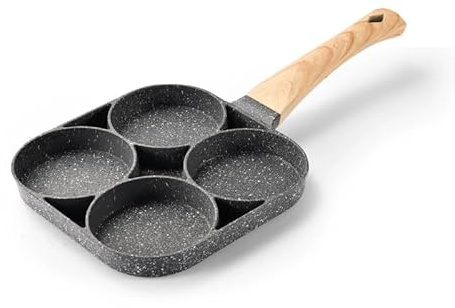 ZBELLO 4-in-1 Non-Stick Frying Pan - Pancake, Fried Egg & Burger Maker with 4 Holes, Versatile Cooking Pan for Breakfast (4 Hole Frying Pan)