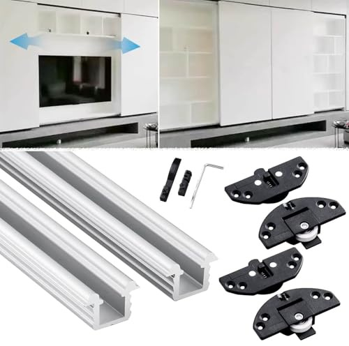 Kit Puerta Corredera Riel Deslizante de Aluminio para Puertas de Armario, Kit de Riel para Puertas Correderas Empotradas, Herrajes para Puertas de Deslizamiento Silencioso(1.4m/55in)