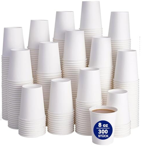 JOLLY CHEF 300 Stück Einweg-Pappbecher 250ml/8oz Weiße | Robuste, Auslaufsichere Einwegbecher, Kaffeebecher, Für kalte & heiße Getränke, Ideal Für Büros, Partys, Picknick