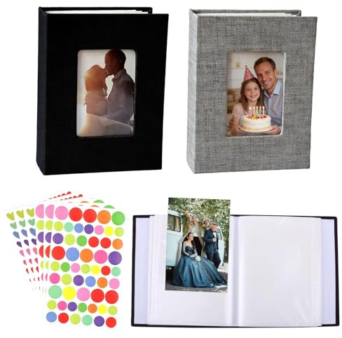 Rusokufo 2 Bücher Kleines Fotoalbum 10x15 cm, Leinen Fotoalbum mit 50 Seiten für 100 Fotos, Fotobuch für Familienfotos, Reisen, Geburtstage, Jubiläum, Urlaub und Erinnerungen (Schwarz Grau)