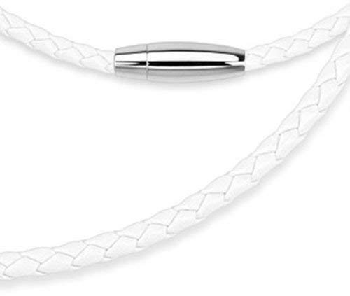 UrbanBijoux Collier Cordon Homme Femme Cuir Tresse Fermoir Acier AIMANTE Blanc