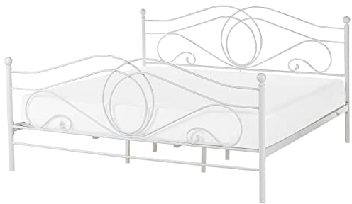 Beliani Modern Contemporary Metal EU Super King Size 6ft Bed Frame White Bedroom Lyra