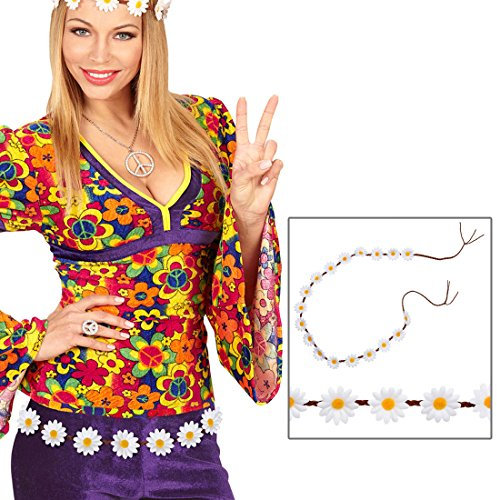 Amakando Damen Gürtel mit Gänseblümchen - 140 cm - Flower Power Hüftgürtel Flechtgürtel mit Blumen Margeriten Bindegürtel Schlagermove Kostüm Accessoire Hippie Blumengürtel