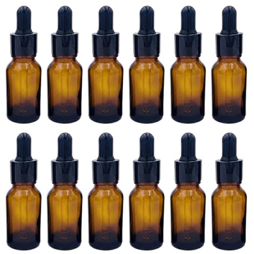ericotry 12 Bernsteinfarbene Glasflaschen ätherisches Öl Flaschen Gläser Nachfüllbar Make-up kosmetische Probe Flasche Container mit Glas-Pipetten für ätherische Öl Aromatherapie verwenden (15ml)