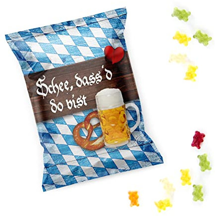 Oktoberfest Gummibärchen, 25er Set: Mini Fruchtgummi-Tüten Bayern, Bayerische Deko, Gastgeschenk, Dekoration Geburtstag, Wiesn, Bierfest, Tischdeko Bayerisch, Oktoberfestdeko, Give-Aways, 9 x 7 cm