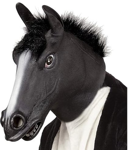 W WIDMANN MILANO Party Fashion - Ganzkopfmaske Pferd mit Plüschhaar, Tiermaske, für Karneval, Mottoparty