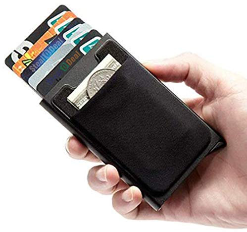 Stealodeal Portefeuille de poche avant en aluminium avec blocage RFID automatique, Noir avec ceinture, Standard, Décontracté