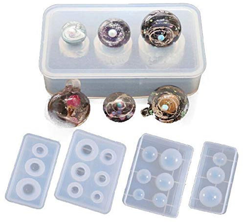 Yalulu 2 Stück 9-25mm Runde Kugel DIY Silikon Anhänger Basteln Gießform Schmuck Mold Schmuckgießform Halskette Mould Schmuck form Silikonform
