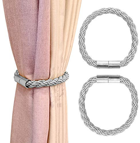 Manfore Magnetische Vorhang Raffhalter, Vorhanghalter Magnetisch/Gardinenhalter/Vorhang Binder für Haus Dekoration 2 Stücke(Grau)