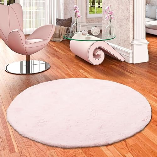 Pergamon Luxus Super Soft Fellteppich Plush Rosa Rund in 3 Größen