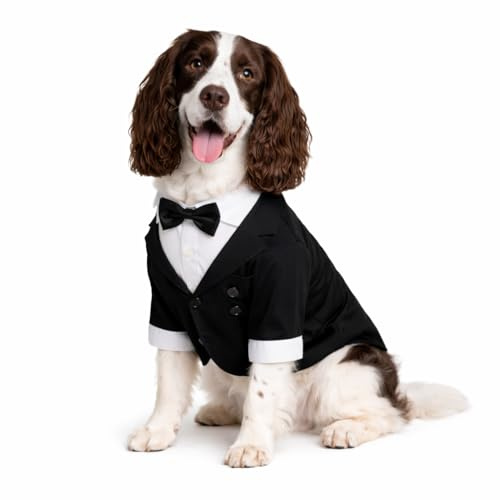 Lovelonglong Pet Costume Dog Suit Formal Tuxedo with Black Bow Tie for Large Dogs Labrador Clothing L-L