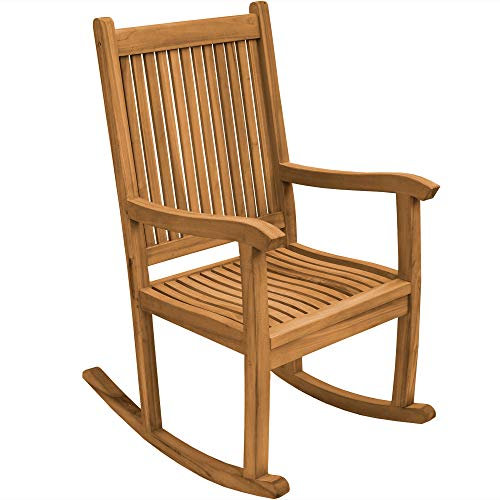 Teako Design Schaukelstuhl Ascoli aus unbehandelten massivholz Teak mit Armlehne Wetterfest robust Terrassenstuhl