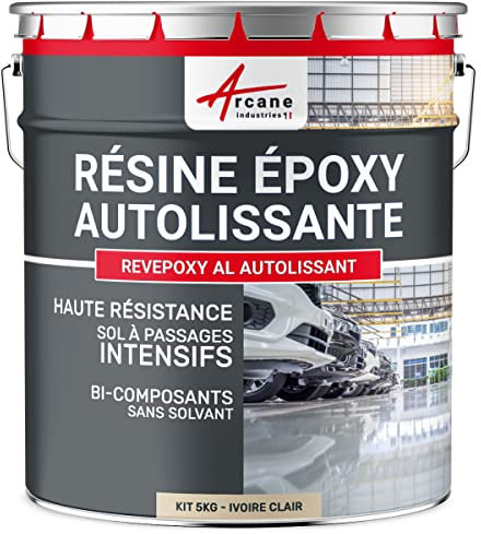 Résine Epoxy Autolissante - Peinture pour Sol : Déco intérieure, Atelier - Effet Miroir - 5 kg Ivoire Clair - RAL 1015 - ARCANE INDUSTRIES