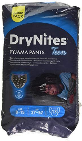 HUGGIES DryNites Nachtwindel für Jungen, 8-15 Jahre, 25-57 kg, 13er Pack (Schwarz, Einfarbig, Polyesterfrei, Medium-Large)