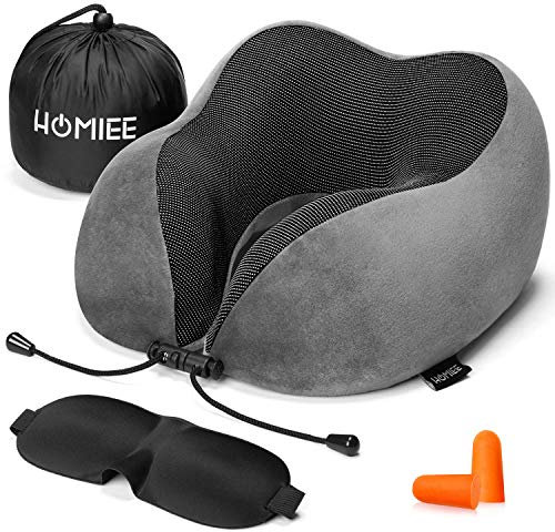 HOMIEE Nackenkissen Flugzeug Auto Reisekissen Nackenhörnchen Memory Foam Reise Neck Pillow Travel Comfy Ergonomisches Nackenstützkissen Orthopädisches Kissen Kopfkissen Erwachsene (Grau Weich)