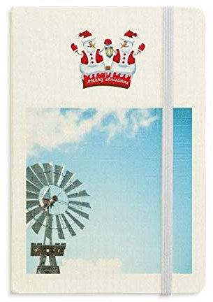 Notizbuch, Motiv: Windmühle, weiße Wolken, blauer Himmel, Weihnachts-Schneemann, dickes Hardcover