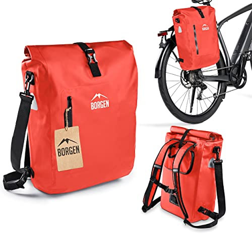 Borgen 3in1 Fahrradtasche für Gepäckträger wasserdicht - Verstärkte Träger (Neuerung 2023) - Verwendbar als Fahrradrucksack, Gepäckträgertasche, Fahrradtasche und Rucksack