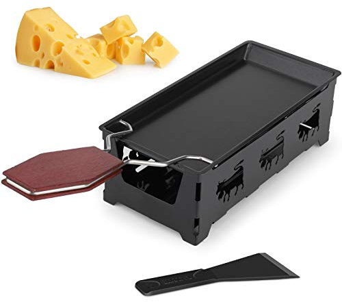 Raclette 2 Personen, hicoosee Antihaft-Käse Raclette Rotaster Ofen mit Silikonspatel zum Schmelzen von Käse, Schokolade Schwarz