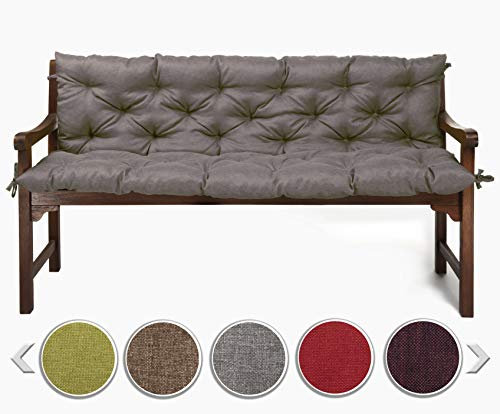 sunnypillow Bankauflage für Gartenbank Outdoor - Sitzkissen und Rückenkissen für Bank 150 x 40 x 40 cm - Polsterauflage für Hollywoodschaukel, Gartenschaukelkissen - Gartenkissen, Bankkissen Grau