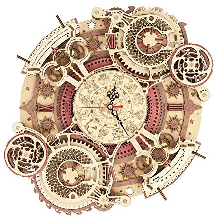 ROKR 3D Holzpuzzle Tierkreis Mauer Uhr für Erwachsene Kinder über 14 Jahre Holzbauset Retro Dekoration Geschenke 168 Teilen, Zodiac Wall Clock