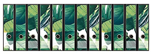 codiarts. Ordnerrücken selbstklebend für 12 breite Ordner - Buchrücken Etiketten-Set gestantzt mit Griffloch - Rückenschild breit - Ordner-Aufkleber Rückenschilder im Wald Motiv: Florale grüne Blätter