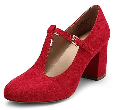 DREAM PAIRS Mary Jane Pumps mit T-Riemen, Hochzeitsschuhe für Damen,Size 41,Rot,DPU211