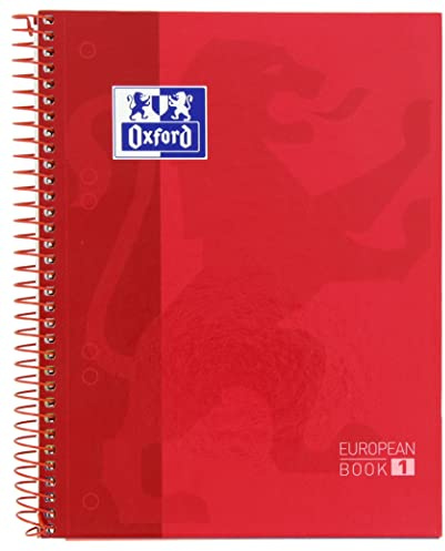 Oxford, Europeanbook 1, taccuino A5, formato A5, con copertina rigida, 80 fogli, griglia 5 x 5, colore rosso
