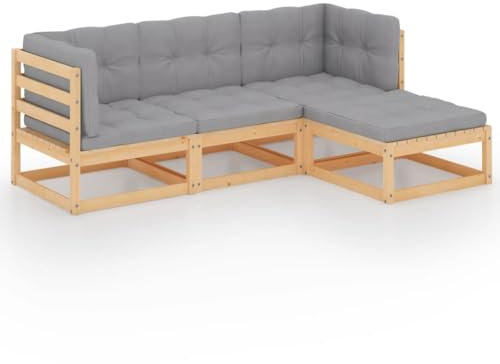 vidaXL Garten Lounge Set 4-TLG., Gartenmöbel Set Sitzgruppe für Garten Terrasse Balkon, Modular Sofa Garnitur mit Kissen, Loungemöbel, Kiefer Massivholz