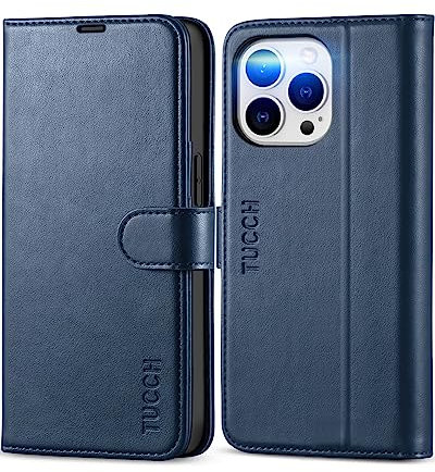TUCCH Handyhülle für iPhone 13 Pro, Hülle RFID-Sperrung, [TPU] [Kartenfächer] [Standfunktion] [Magnet], Stoßfeste Schutzhülle, Bookcase kompatibel mit iPhone 13 Pro (6,1 Zoll) Dunkelblau
